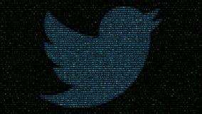 Logotipo de Twitter hecho de símbolos hexadecimales que destellan en la pantalla de ordenador Representación editorial 3D metrajes Logotipo de Twitter hecho de símbolos hexadecimales que destellan en la pantalla de ordenador Representación editorial 3D metrajes