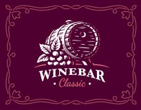 Logotipo do tambor de vinho - vector a ilustração, emblema no fundo marrom da cor ilustração stock Logotipo do tambor de vinho - vector a ilustração, emblema no fundo marrom da cor ilustração stock