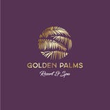 Logotipo dourado das palmas Emblema do recurso e dos termas Cosméticos tropicais Folhas de palmeira douradas em um círculo ilustração do vetor Logotipo dourado das palmas Emblema do recurso e dos termas Cosméticos tropicais Folhas de palmeira douradas em um círculo ilustração do vetor