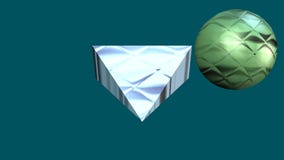 logotipo metálico animado 3d con la esfera del vuelo y pirámide giratoria en la pantalla verde oscuro, introducción abstracta ele ilustración del vector logotipo metálico animado 3d con la esfera del vuelo y pirámide giratoria en la pantalla verde oscuro, introducción abstracta ele ilustración del vector