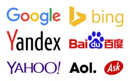 Logotipos de los motores de la búsqueda del web stock de ilustración Logotipos de los motores de la búsqueda del web stock de ilustración