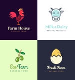 Logotipos frescos de la granja fijados Vector las etiquetas para el negocio con los productos de la carne, de la leche, de la lec libre illustration Logotipos frescos de la granja fijados Vector las etiquetas para el negocio con los productos de la carne, de la leche, de la lec libre illustration