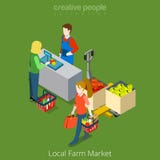 Lokale de verkoop van de het voedselwinkel van de Landbouwbedrijfmarkt het winkelen vlakke isometrische vector vector illustratie Lokale de verkoop van de het voedselwinkel van de Landbouwbedrijfmarkt het winkelen vlakke isometrische vector vector illustratie