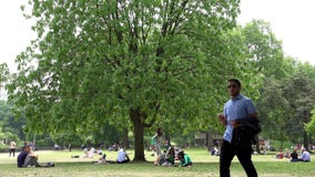London James`s Park, People Tourists Relaxing Resting on Grass at Picnic