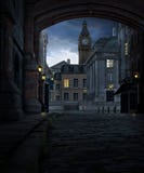 London Street at Night with 19th Century City Buildings