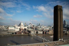 Millenium Bridge, St. Pauls Cathedral and the City from Tate Modern lookout. royalty free stock photos Millenium Bridge, St. Pauls Cathedral and the City from Tate Modern lookout. royalty free stock photos