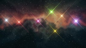 Seven rainbow colored stars flickering shine in soft moving nebula night sky animation background new quality nature