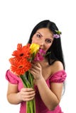 Lonely Woman With Spring Flowers Stock Photos Lonely Woman With Spring Flowers Stock Photos