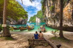 Long boat and tropical beach, Andaman Sea stock photos Long boat and tropical beach, Andaman Sea stock photos