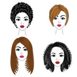 Long braids creative brown hair, isolated on white background. Hairstyles of a woman. Set of vector illustrations stock illustration Long braids creative brown hair, isolated on white background. Hairstyles of a woman. Set of vector illustrations stock illustration