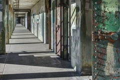 Long and Empty Hallway in Abandoned Military Fort stock image Long and Empty Hallway in Abandoned Military Fort stock image