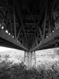 Looking underneath the Victorian wrought iron Meldon Viaduct, disused railway line and part of the Granite Way, Dartmoor stock photos Looking underneath the Victorian wrought iron Meldon Viaduct, disused railway line and part of the Granite Way, Dartmoor stock photos