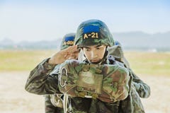 LOPBURI THAILAND, MARCH 24, 2019 : Cadet training for parachuting at Ban Tha Duea Drop Zone on March 24,2019 stock photos LOPBURI THAILAND, MARCH 24, 2019 : Cadet training for parachuting at Ban Tha Duea Drop Zone on March 24,2019 stock photos