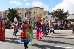 Thai Community Dancers in Colorful Costumes at the Chinese New Year Parade in Los Angeles stock photography Thai Community Dancers in Colorful Costumes at the Chinese New Year Parade in Los Angeles stock photography