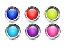 Los botones brillantes del multicolor con cromo metálico brillan el marco stock de ilustración Los botones brillantes del multicolor con cromo metálico brillan el marco stock de ilustración