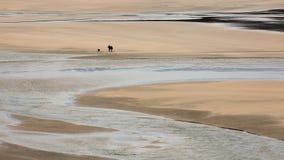 Los caminante solitarios con el perro en Crantock varan, Cornualles imagenes de archivo Los caminante solitarios con el perro en Crantock varan, Cornualles imagenes de archivo