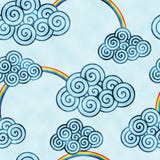 Los clounds y los arco iris decorativos azules watercolored el modelo del fondo ilustración del vector Los clounds y los arco iris decorativos azules watercolored el modelo del fondo ilustración del vector