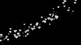 Los corazones blancos en el estilo plano que flota en el aire con el fondo negro Concepto romántico stock de ilustración Los corazones blancos en el estilo plano que flota en el aire con el fondo negro Concepto romántico stock de ilustración