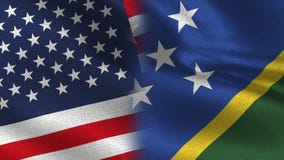 Los E.E.U.U. y Solomon Islands Realistic Half Flags junto ilustración del vector Los E.E.U.U. y Solomon Islands Realistic Half Flags junto ilustración del vector