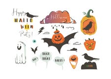 Los ejemplos dibujados mano del feliz Halloween de la historieta del extracto del vector van de fiesta elementos del diseño con l Fotografía de archivo libre de regalías Los ejemplos dibujados mano del feliz Halloween de la historieta del extracto del vector van de fiesta elementos del diseño con l Fotografía de archivo libre de regalías