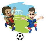 Los futbolistas de los niños juegan la bola en el estadio libre illustration Los futbolistas de los niños juegan la bola en el estadio libre illustration