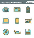 Los iconos alinean calidad superior determinada de la electrónica casera y de los dispositivos personales de las multimedias Esti Fotografía de archivo libre de regalías Los iconos alinean calidad superior determinada de la electrónica casera y de los dispositivos personales de las multimedias Esti Fotografía de archivo libre de regalías