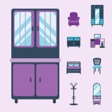 Los iconos interiores de los muebles se dirigen el ejemplo cómodo del vector del apartamento de la casa moderna de la sala de est Fotos de archivo libres de regalías Los iconos interiores de los muebles se dirigen el ejemplo cómodo del vector del apartamento de la casa moderna de la sala de est Fotos de archivo libres de regalías