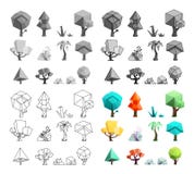Los iconos polivinílicos bajos de la hierba de las rocas de los árboles fijaron la línea plana ejemplo del diseño del vector del libre illustration Los iconos polivinílicos bajos de la hierba de las rocas de los árboles fijaron la línea plana ejemplo del diseño del vector del libre illustration