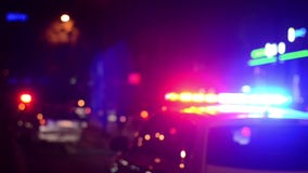 Los oficiales de policía de tráfico trabajan en la calle Policía en el trabajo Flash de las luces de emergencia de la policía en Los oficiales de policía de tráfico trabajan en la calle Policía en el trabajo Flash de las luces de emergencia de la policía en