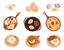 Los platos sabrosos hechos de los huevos fritos de los huevos fijados, crudos, hervida y con los diversos ingredientes vector el libre illustration Los platos sabrosos hechos de los huevos fritos de los huevos fijados, crudos, hervida y con los diversos ingredientes vector el libre illustration