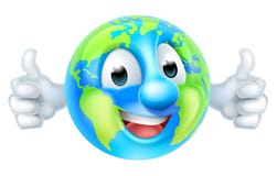 Los pulgares del Día de la Tierra del mundo de la historieta suben el carácter del globo stock de ilustración Los pulgares del Día de la Tierra del mundo de la historieta suben el carácter del globo stock de ilustración