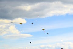 Lot of multi-colored kites in the sky vertical background royalty free stock image Lot of multi-colored kites in the sky vertical background royalty free stock image