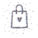 A lot of people form bag with food, love, icon . 3d rendering. stock illustration A lot of people form bag with food, love, icon . 3d rendering. stock illustration