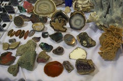 Lot of various different crystals displayed on table royalty free stock image Lot of various different crystals displayed on table royalty free stock image