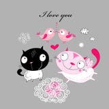 Love cats and birds Stock Images Love cats and birds Stock Images