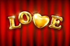 Love Heart gold foil glitter vector hand drawn on red a curtain background for luxury wedding or birthday greeting card. Valentine royalty free illustration Love Heart gold foil glitter vector hand drawn on red a curtain background for luxury wedding or birthday greeting card. Valentine royalty free illustration
