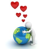 Love The Earth Concept 3d Man Hugging Blue Globe Royalty Free Stock Image