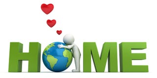Love The Earth Concept 3d Man Hugging Green Globe In Word Home Stock Image