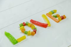 Love word with candied fruits stock photo Love word with candied fruits stock photo