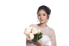 Lovely Asian Beautiful Woman bride in white wedding gown dress w royalty free stock image Lovely Asian Beautiful Woman bride in white wedding gown dress w royalty free stock image
