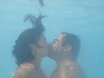 Lovely couple kissing underwater