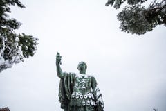 A lovely day of snow in Rome, Italy, 26th February 2018: a view of Statue of Nerva near the Colosseum under the snow stock image A lovely day of snow in Rome, Italy, 26th February 2018: a view of Statue of Nerva near the Colosseum under the snow stock image