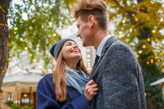 Lovely young couple tours in an unfamiliar city royalty free stock photography Lovely young couple tours in an unfamiliar city royalty free stock photography