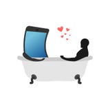Lover of gadgets. Man and smartphone in bath. wash in bathroom. vector illustration Lover of gadgets. Man and smartphone in bath. wash in bathroom. vector illustration
