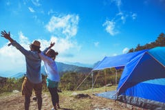 Lover Women And Men Asians Travel Relax Camping In The Holiday. On The Moutain.Thailand Stock Photos Lover Women And Men Asians Travel Relax Camping In The Holiday. On The Moutain.Thailand Stock Photos