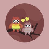Loving cute owls sitting on branch tree illustration. royalty free illustration Loving cute owls sitting on branch tree illustration. royalty free illustration