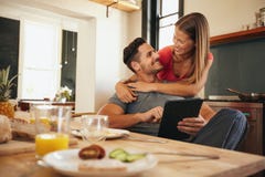 Loving young couple in morning stock image Loving young couple in morning stock image