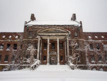 Large Abandoned Mansion in a Snow Storm, Low Angle stock image Large Abandoned Mansion in a Snow Storm, Low Angle stock image