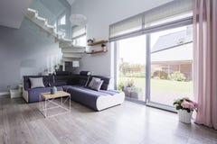 Luce naturale che viene attraverso la grande porta di vetro ad un monocromatico, immagini stock libere da diritti Luce naturale che viene attraverso la grande porta di vetro ad un monocromatico, immagini stock libere da diritti