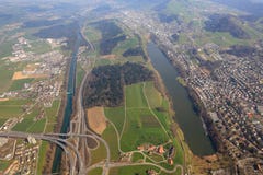 Lucerne Luzern highway interchange crossroad Emmen Switzerland a. Erial view photography photo Royalty Free Stock Photography Lucerne Luzern highway interchange crossroad Emmen Switzerland a. Erial view photography photo Royalty Free Stock Photography